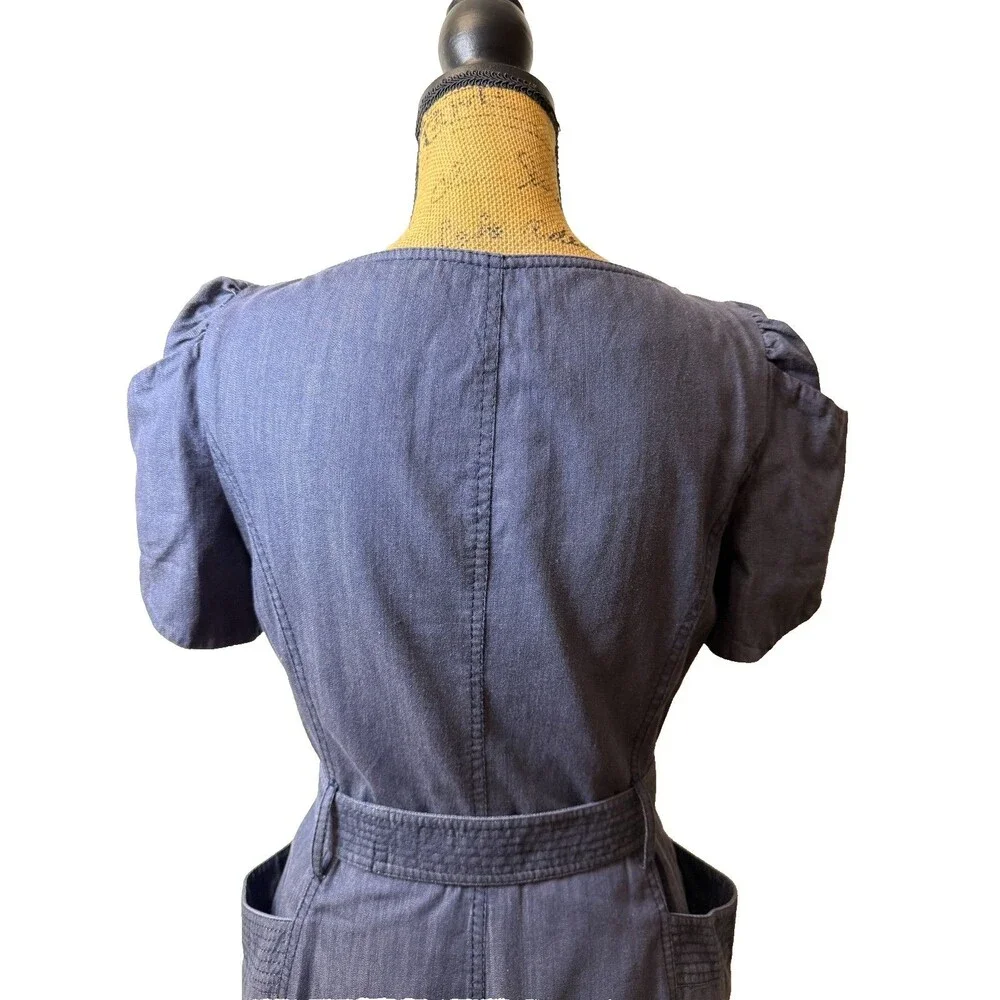 Karen Millen Navy Cotton Belted Asymmetric Zip Pockets Denim Dress Sz 6